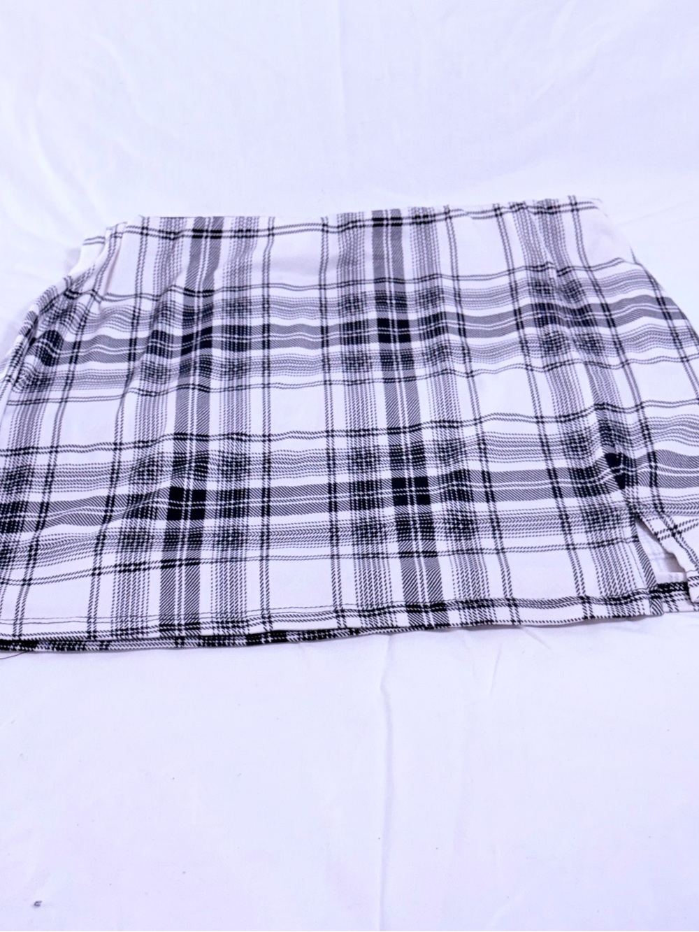 Marci Black White Plaid Mini Skirt XL Extra Large Tartan Checkered Stretchy